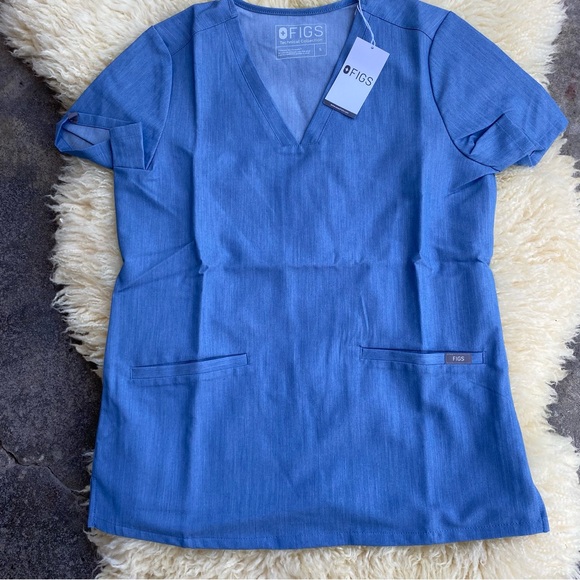 Figs Casma Three-Pocket Top in Heather Indigo Denim Size Small - Picture 2 of 6